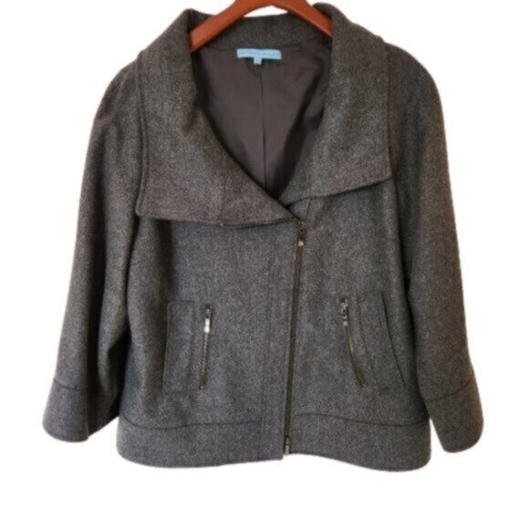 Like New! Grey Wool Moto or Funnel Neck Coat - Picture 1 of 11
